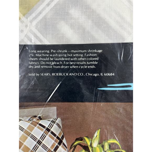Sears Sherbet Twin Top Flat Sheet Criss Cross Plaid Cotton Blend New Dead Stock - Picture 6 of 6